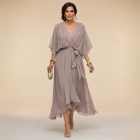 Annika | V-Ausschnitt Wickelkleid Midi - Grau