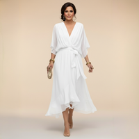 Annika | V-Ausschnitt Wickelkleid Midi - Weiß