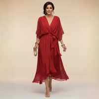 Annika | V-Ausschnitt Wickelkleid Midi - Rot