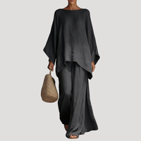Anouk | Damen Zweiteiler Oversized Top Weites Bein - Dunkelgrau