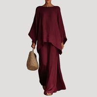 Anouk | Damen Zweiteiler Oversized Top Weites Bein - Burgunder