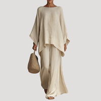Anouk | Damen Zweiteiler Oversized Top Weites Bein - Khaki