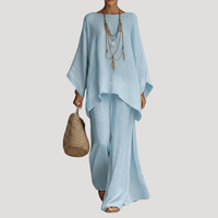 Anouk | Damen Zweiteiler Oversized Top Weites Bein - Hellblau