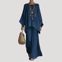 Anouk | Damen Zweiteiler Oversized Top Weites Bein - Marineblau