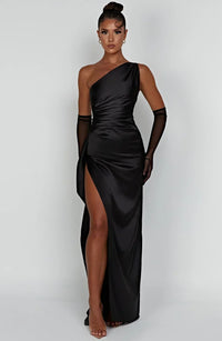 Emilia | Damen Elegantes Ein Schulter Ausschnitt Maxikleid - Schwarz