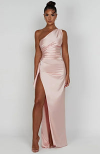 Grace | Damen Satin Maxikleid – Anmutiges Luxuriöses Satin Maxi - Rosa