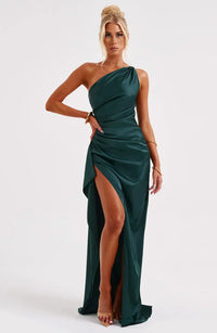 Grace | Damen Satin Maxikleid – Anmutiges Luxuriöses Satin Maxi - Green