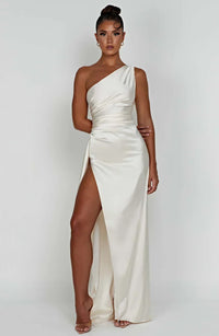 Grace | Damen Satin Maxikleid – Anmutiges Luxuriöses Satin Maxi - White