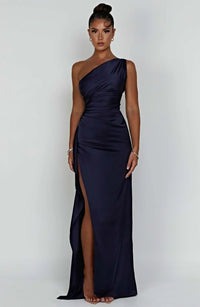 Grace | Damen Satin Maxikleid – Anmutiges Luxuriöses Satin Maxi - Navy Blue