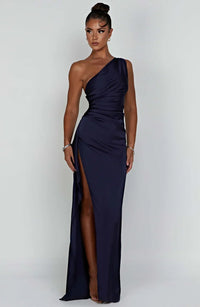Emilia | Damen Elegantes Ein Schulter Ausschnitt Maxikleid - Dunkelblau