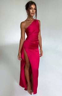 Emilia | Damen Elegantes Ein Schulter Ausschnitt Maxikleid - Rot