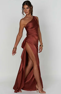 Grace | Damen Satin Maxikleid – Anmutiges Luxuriöses Satin Maxi - Bronze