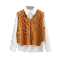 Ärmelloser Pullover mit V-Ausschnitt und gerader Form - Hellbraun