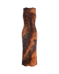 Ärmelloses Batik-Maxikleid für Damen - Braun
