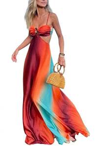 Ärmelloses Maxi-Kleid für Damen mit Cut-Out-Details - Regenbogen