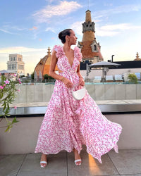 Ärmelloses Maxikleid mit Blumenmuster für Damen - Rosa