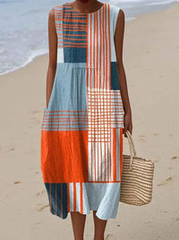 Ärmelloses Midikleid für Damen mit geometrischem Print - Orange