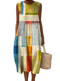 Ärmelloses Midikleid für Damen mit geometrischem Print - Gelb