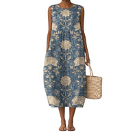 Ärmelloses Midikleid mit Blumenmuster für Damen - Blau