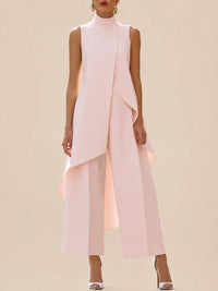 Ärmelloses Set aus Mock-Neck-Tunika und Wide-Leg-Hose für Damen - Hellrosa