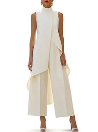 Ärmelloses Set aus Mock-Neck-Tunika und Wide-Leg-Hose für Damen - Weiß