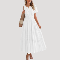 Astoria | Damen Stufenkleid Maxikleid Kurzarm - Weiß