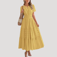 Astoria | Damen Stufenkleid Maxikleid Kurzarm - Gelb