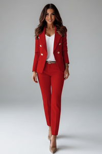 Astrid | Damen Doppelreihiger Blazer Hosenanzug Set - Rot