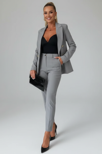 Astrid | Damen Doppelreihiger Blazer Hosenanzug Set - Grau