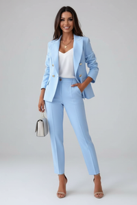 Astrid | Damen Doppelreihiger Blazer Hosenanzug Set - Hellblau