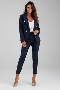 Astrid | Damen Doppelreihiger Blazer Hosenanzug Set - Marine Blau