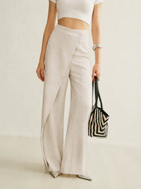 Asymmetrische Wide-Leg-Hose für Damen - Aprikose