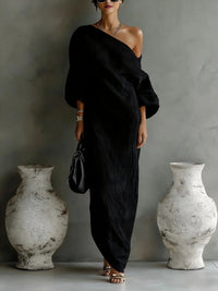 Asymmetrisches One-Shoulder-Maxikleid für Damen - Schwarz