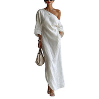 Asymmetrisches One-Shoulder-Maxikleid für Damen - Weiß