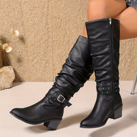 Ragnhild | Damen knöchelhohe Stiefel in Slouch-Optik mit Schnallenriemen - Schwarz
