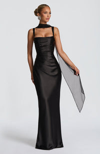 Valentina | Damen Gelber Leichter Stretch Mesh Kleid Schal - Schwarz