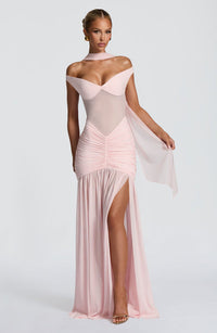 Valentina | Damen Gelber Leichter Stretch Mesh Kleid Schal - Rosa