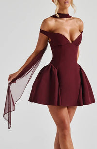 Valentina | Damen Gelber Leichter Stretch Mesh Kleid Schal - Burgund