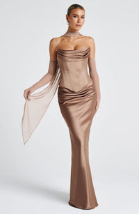 Valentina | Damen Gelber Leichter Stretch Mesh Kleid Schal - Champagner