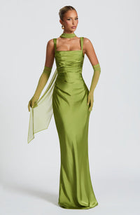 Valentina | Damen Gelber Leichter Stretch Mesh Kleid Schal - Grün