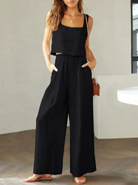 Sofia | Komfortables Damen Set aus Top und Hose - Schwarz