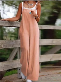 Elfriede | Damen Leinenjumpsuit Latzhose Wide-Leg-Pants Träger Hosenanzug - 10