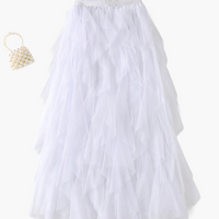Damenrock Elegante Mehrlagige Volant Romantisches Festkleid - Weiß