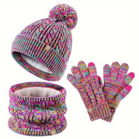 3-teiliges Winterset für Damen mit Mütze, Schal und Handschuhen - Rot