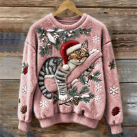 Elisabetta – Plüschpullover Mit Fauler Katze - Rosa