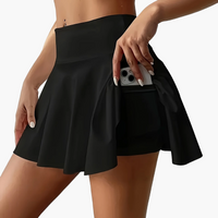 Damen Sport Plissee Shortsrock mit praktischer Tasche, lässiger Stil, ideal für Frühling und Sommer - Schwarz