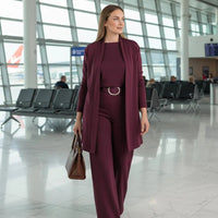Bellagio | Dreiteiliges Set aus Cardigan, Top und Hose - Burgunderrot