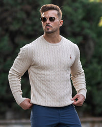 Bastian | Herren Zopfmuster Langarm Strickpullover - Beige