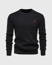 Bastian | Herren Zopfmuster Langarm Strickpullover - Schwarz