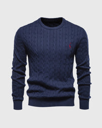Bastian | Herren Zopfmuster Langarm Strickpullover - Blau